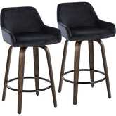 Daniella 26" Swivel Counter Stool Walnut Glazed Wood & Black Velvet with Black Footrest (Set of 2)
